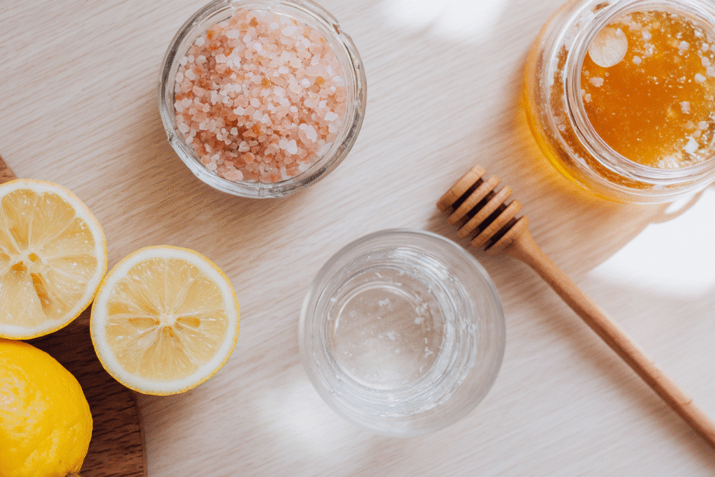 Japanese pink salt recipe ingredients on a wooden table