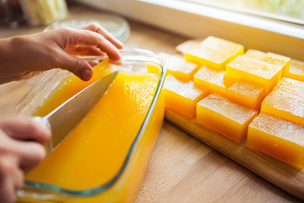 Chilling and cutting gelatin trick weight loss cubes