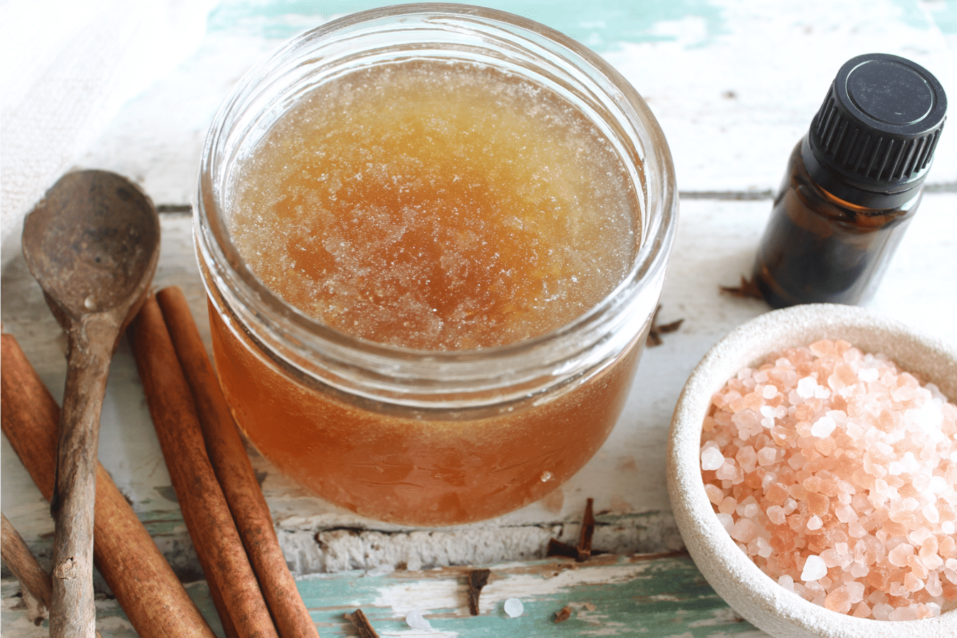 Canaan Honey Recipe ingredients with cinnamon, honey, black seed oil, and pink salt