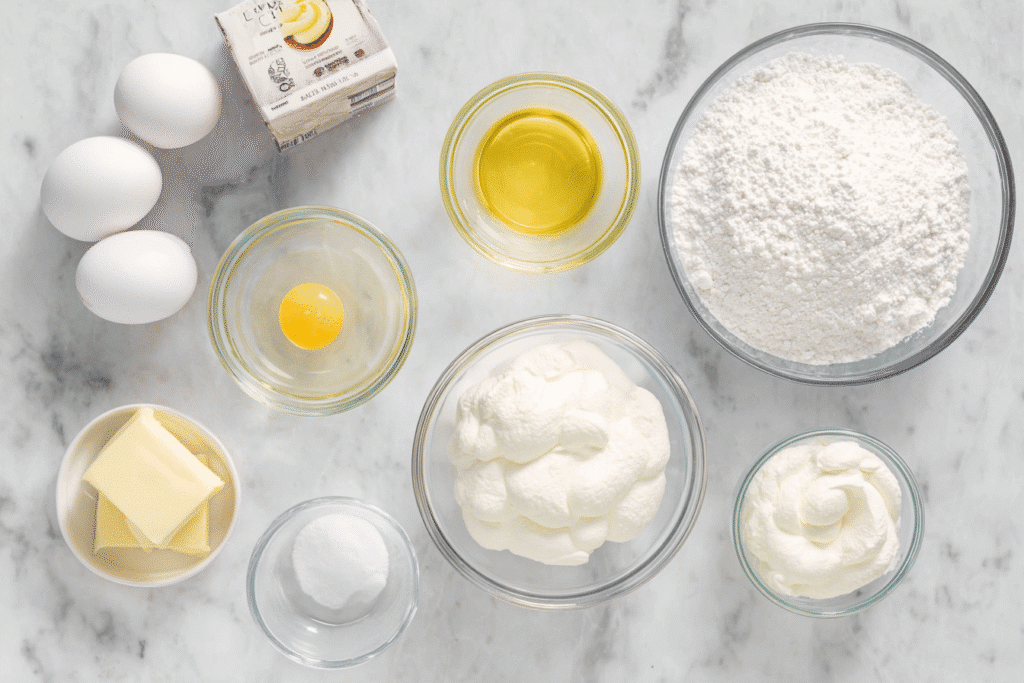 Why did my Cool Whip cookies turn out flat? Cool Whip cookie ingredients on marble countertop