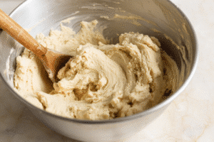 Mixing Cool Whip cookie dough on marble counter