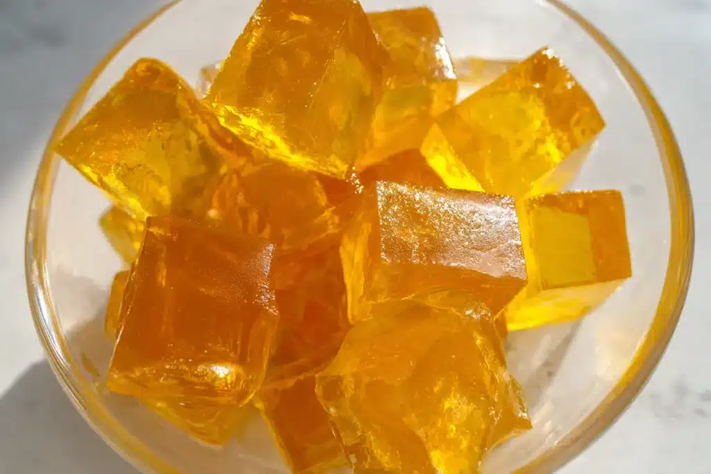 Understanding the Jello Weight Loss Recipe 6 yellow gelatin cubes in glass bowl for jello weight loss recipe